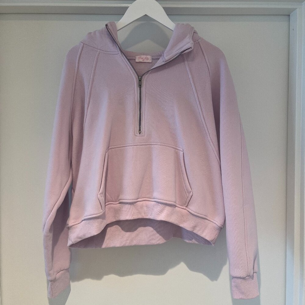 Lavender Ribbed Shoulder Quarter Zip Pullover